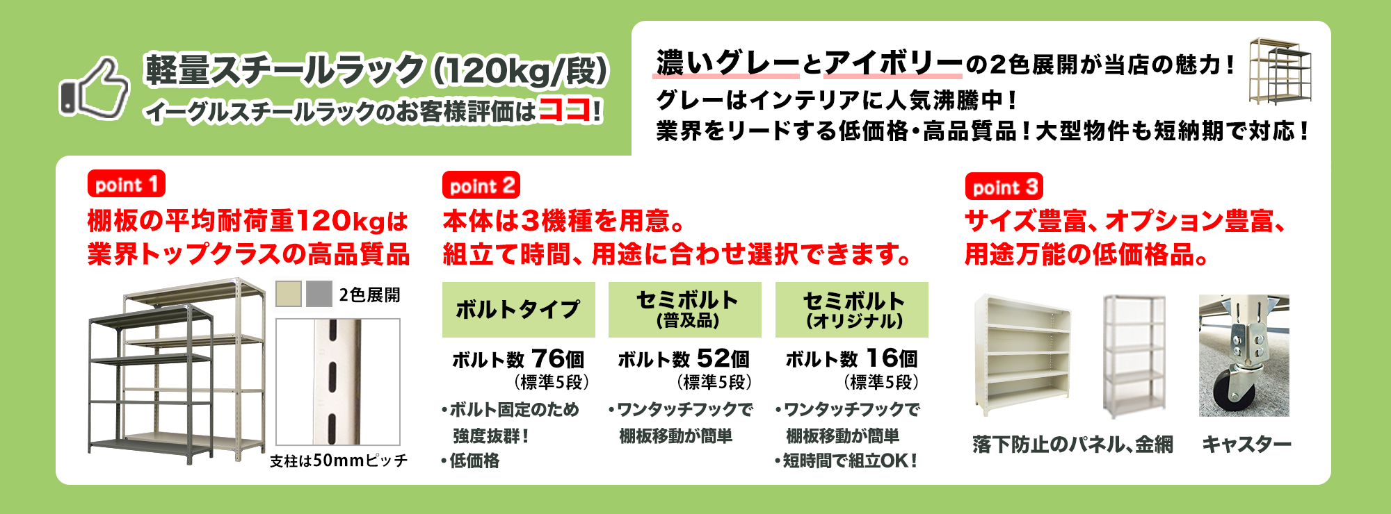 イーグルスチールラック 軽量スチールラック(120kg/段)のお客様評価はここ!