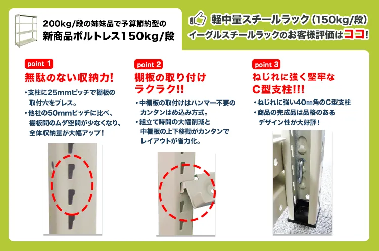 軽中量スチールラック(150kg/段)イーグルスチールラックのお客様評価について